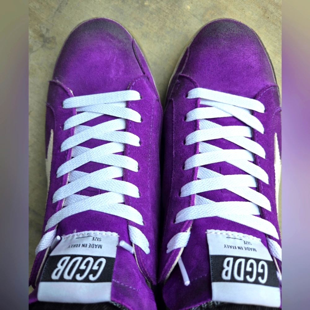 Men Golden Goose (Super Star) Purple Suede Sneakers with White Star